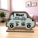Custom Baby Birth details Frame – Personalized Wooden Name Plaque with Stats, 8x5 Inch MDF Table Decor for Newborn Boy Gift